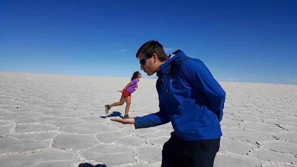 Kissing on the salt flats in Bolivia