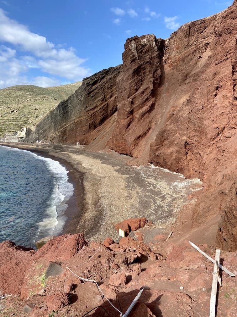 Red Beach in Santorini from the rocks above