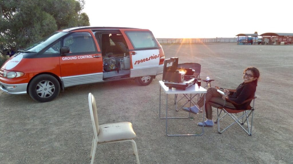 photo of a campsite with a campervan in central Australia