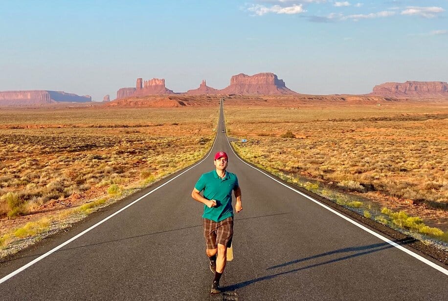 running at Forest Gump Point in Monument Valley, Utah