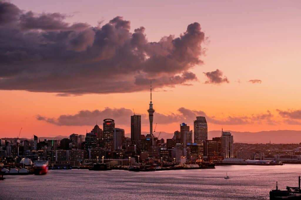 Auckland view of entire city at dusk