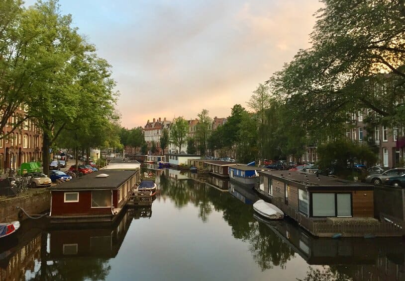 Amsterdam canal view at dusk