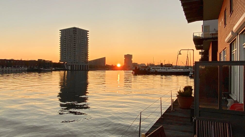 sunset view from KNSM Island in Amsterdam