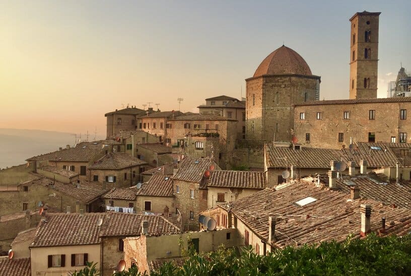 Volterra city at sunset in Tuscany