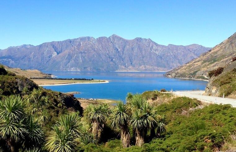 Lake Hawea, New Zealand with the mountains in the background