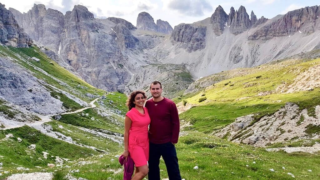 Chris Heckmann and Nimarta Bawa on the Tre Cime di Lavaredo Hike in Italy