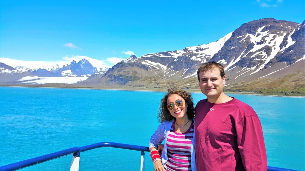 Chris Heckmann and Nimarta Bawa on a South Georgia Island Cruise