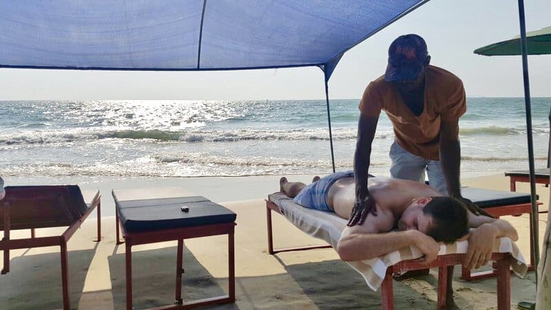 Getting a beach masage in Goa