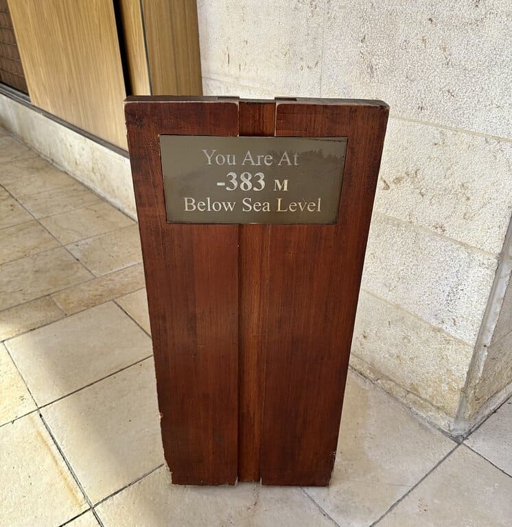 Dead Sea Elevation marker at the Dead Sea Marriott in Jordan