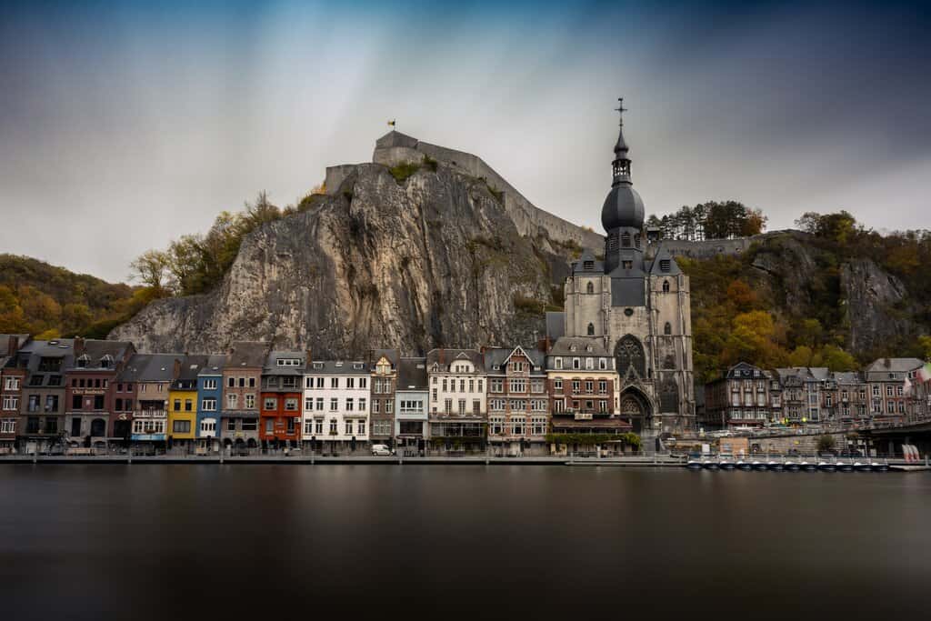 view from across the river in Dinant, Belgium