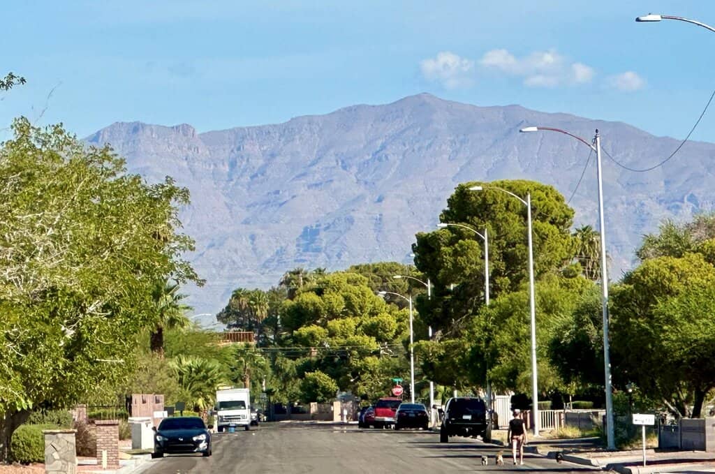 a Las Vegas neighborhood with the Spring Mountains in the background