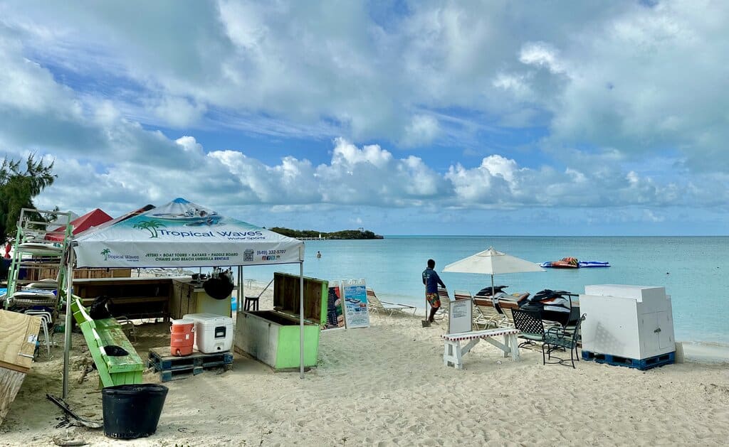 beach huts at Sapodilla Bay Beach in Turks and Caicos