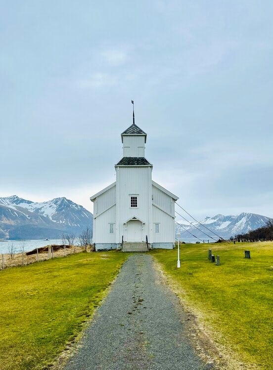 photo of a lone church in the Lofoten Islands
