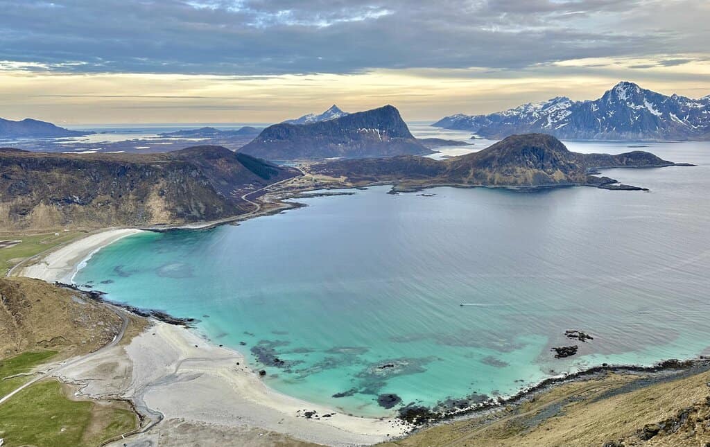 Haukland Beach in Norway as seen from above