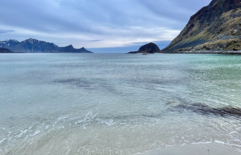 the water at Haukland Beach in Norway
