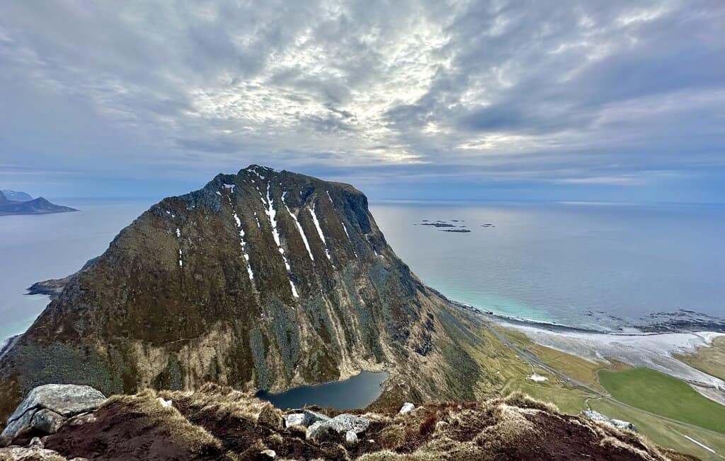 The Veggen peak in Lofoten Islands Norway