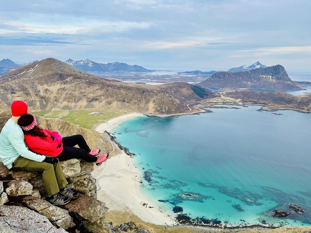 View from the top of Mannen on Haukland Beach in Norway