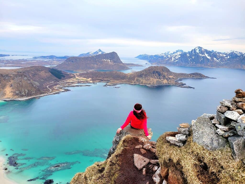 View from halfway up the Mannen hike in Lofoten Islands Norway