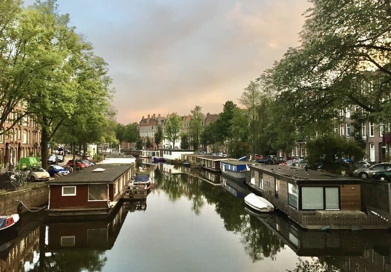 Houseboats on a canal in Amsterdam