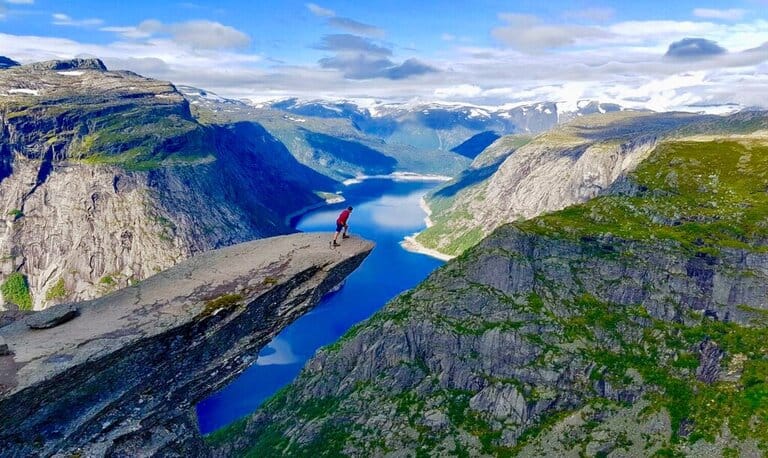 View from the top of the Trolltunga hike in Norway