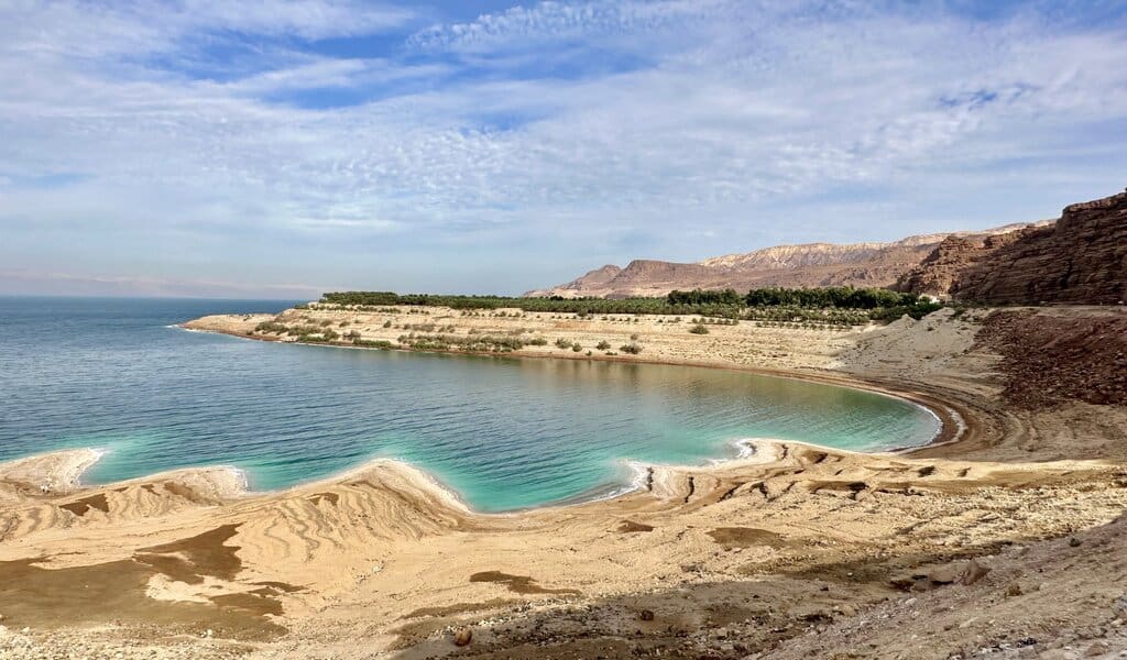 The Dead Sea in Jordan with salty shores