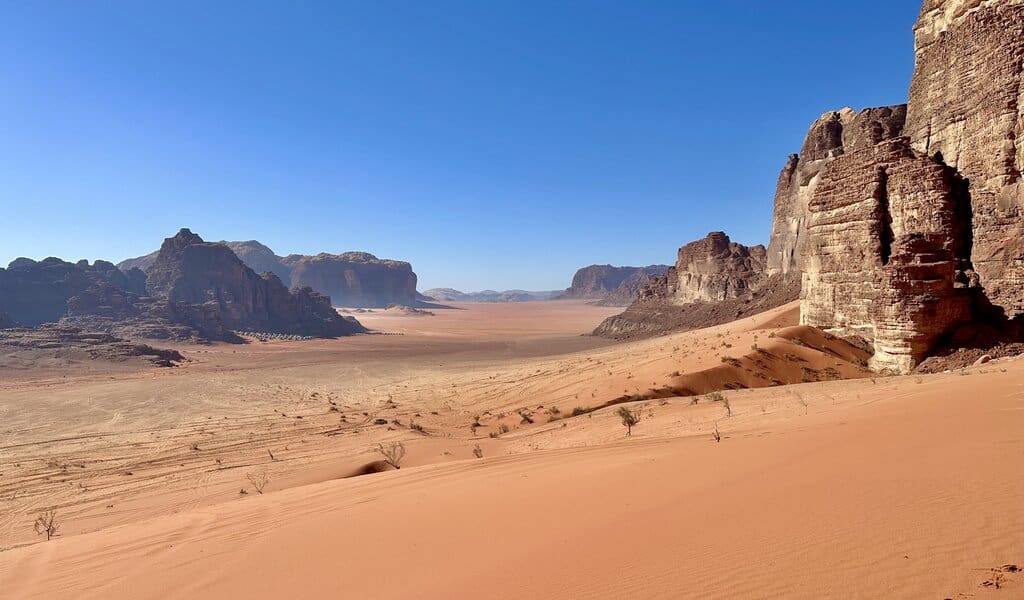 The red sand of the Wadi Rum desert in Jordan