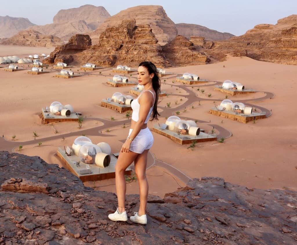 beautiful woman at Bubble Luxotel in Wadi Rum Jordan
