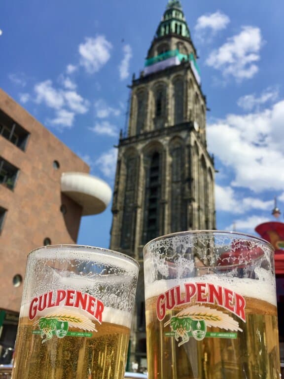 Beers in front of the Martinitoren in Groningen