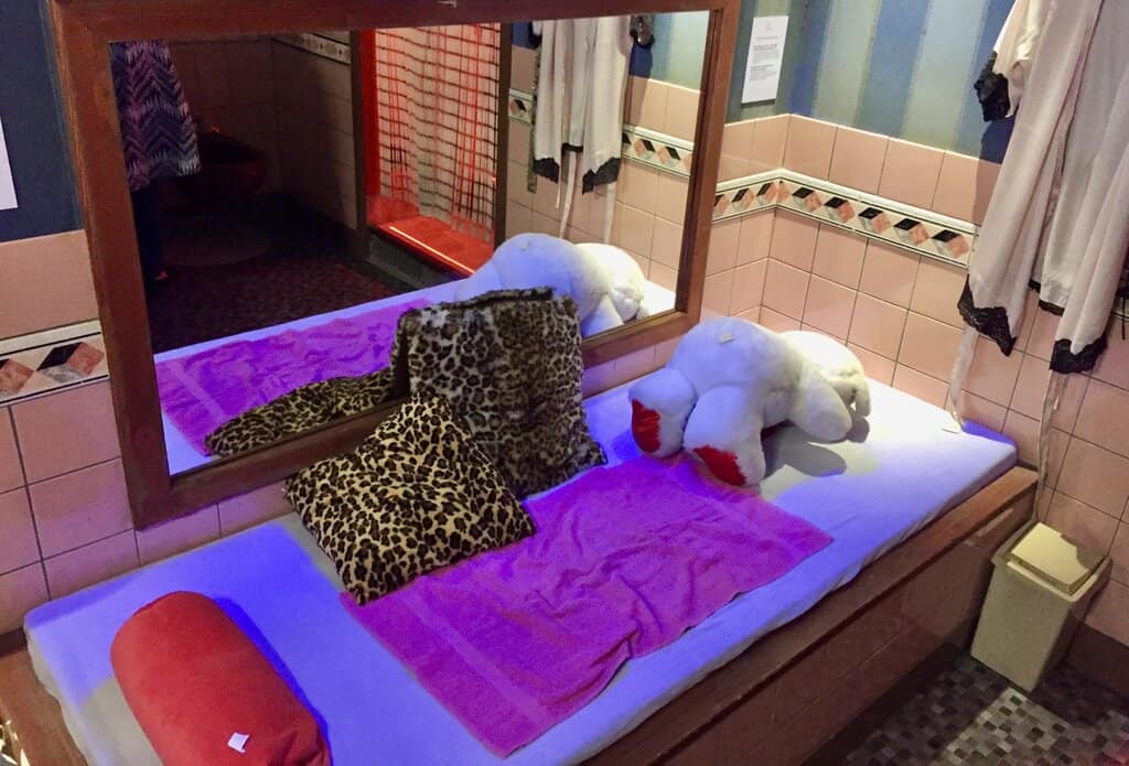 bed inside the Amsterdam Red Light District