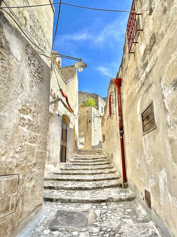 a steep street in Matera Italy