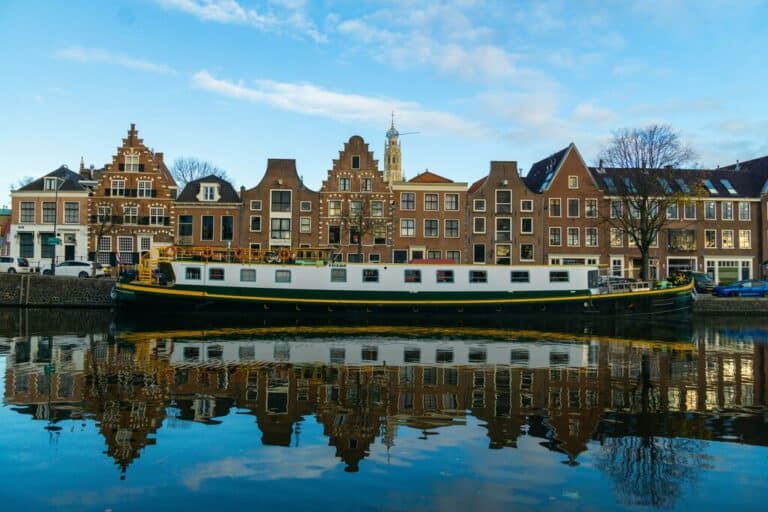 Houses along the river in Haarlem. Netherlands