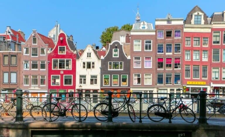Bikes on a bridge in Amsterdam