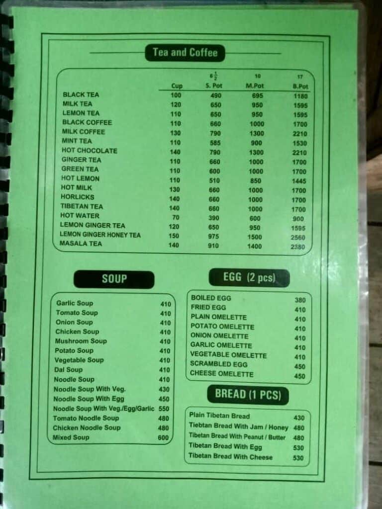 Food prices on the Annapurna base camp trek