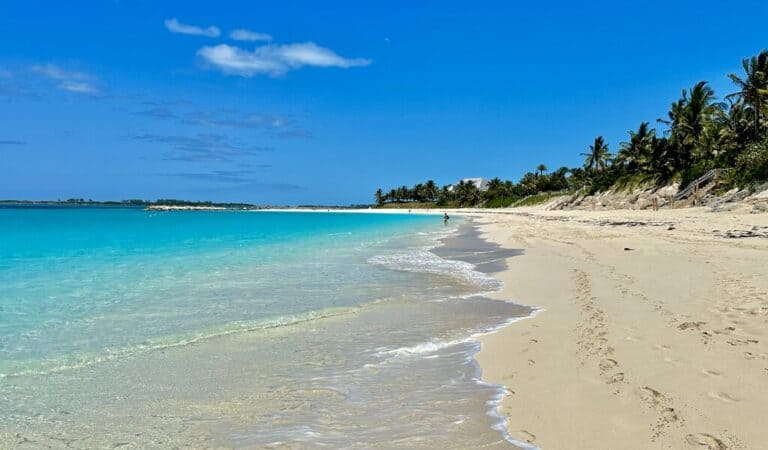 A view of Cabbage Beach in the Bahamas on a sunny day