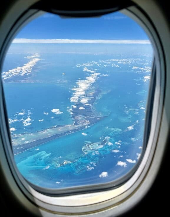 An island in the Bahamas as seen from a plane