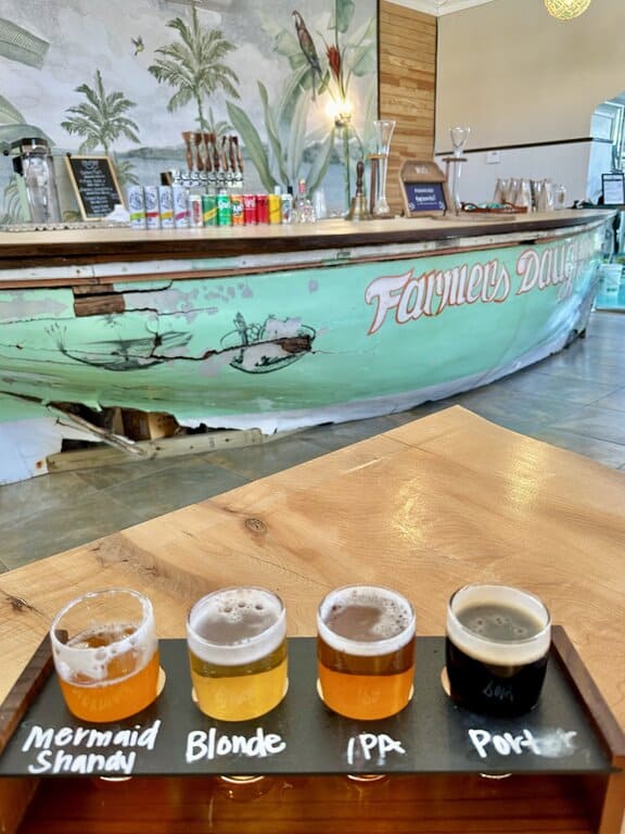 A beer flight at the Rip Tyd brewery in the Bahamas