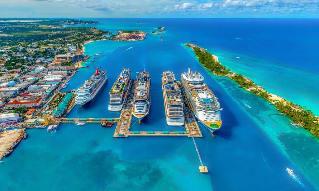 5 cruise ships parked in the cruise port in Nassau
