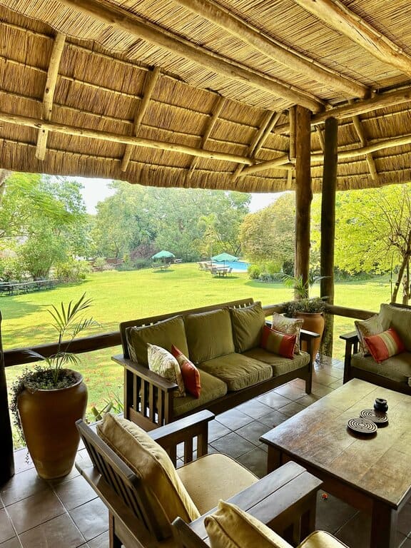 the patio at Kumbali Country Lodge in Lilongwe, Malawi