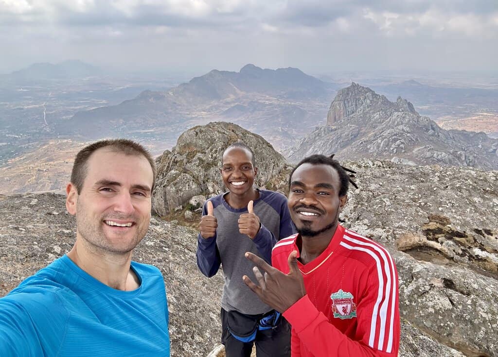 Chris Heckmann with Malawian friends at the top of Nkhoma Mountain