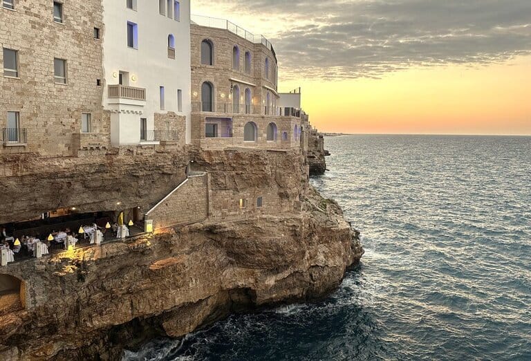 Cliffisde dining in Polignano a Mare, Italy