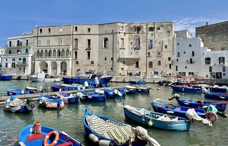 Porto Antico in Monopoli with fishing boats in the water