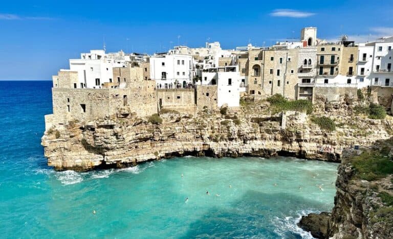 Old Town Polignano a Mare on the cliff above Lama Monachile in Italy