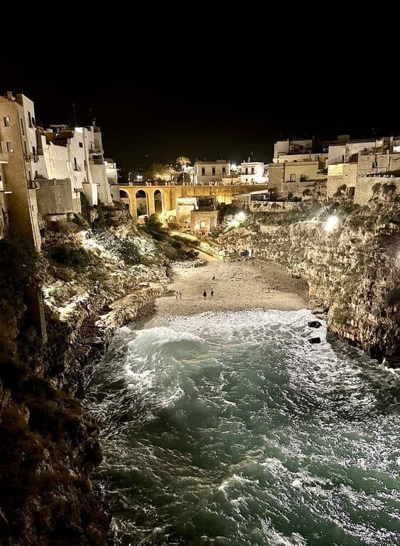 Lama Monachile in Polignano a Mare at night