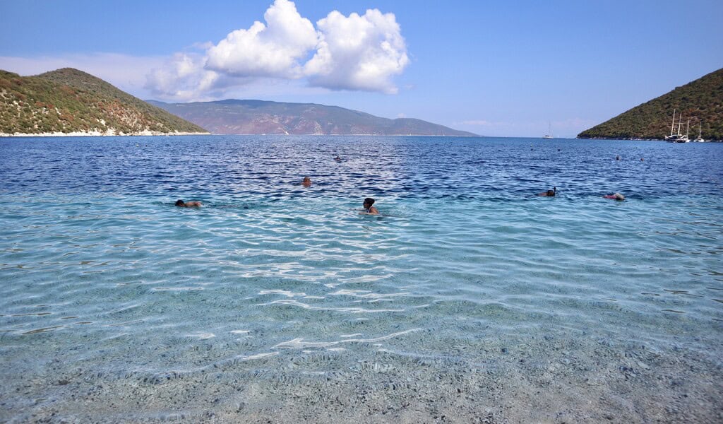 the clear water of Antisamos Beach in Kefalonia