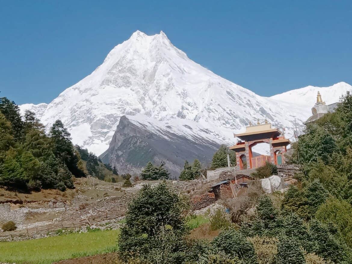 A mountain in the Himalayas on the Manaslu circuit trek