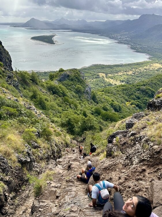 hikes going down the rocks on Le Morne Brabant