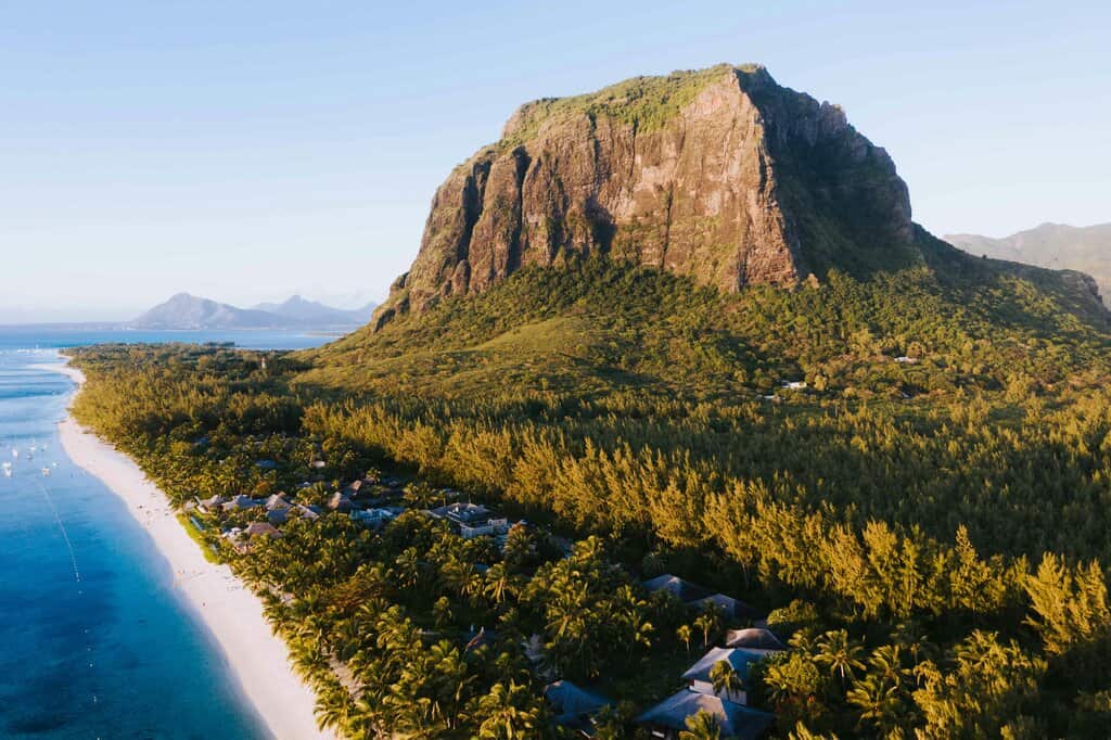 Le Morne mountain in Mauritius as seen from a plane