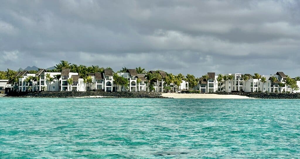 the Shangri-La Hotel in Mauritius as seen from the water