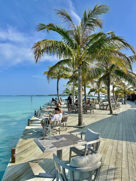 The dining deck at on Dheru Island at Jawakara